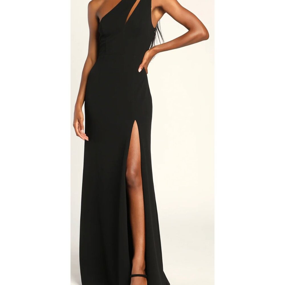 Lulus Enchanted Energy Black One-Shoulder Maxi Dress